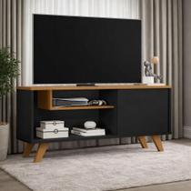 Rack Bancada Para tvs Pés Palito Retrô Com Porta e Nicho Eitor cor: Preto / Nature - MJM Casa dos Moveis Rack Bancada Para tvs Pés Palito Retrô Com Porta e Nicho Eitor cor: Preto / Nature - MJM Casa dos Moveis