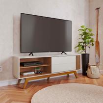 Rack Bancada Pés Madeira Nuro 160cm Porta Deslizante MDF/MDP TV até 60 Off White/Freijó G73 - Gran Belo Rack Bancada Pés Madeira Nuro 160cm Porta Deslizante MDF/MDP TV até 60 Off White/Freijó G73 - Gran Belo