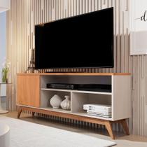 Rack Bancada Retrô 1,36m 1 Porta para TVs Até 50 Polegadas - Malbec Wood - Off White/Nature