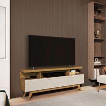 Rack Bancada Retrô 1,36m 2 Gavetas para TVs Até 50 Polegadas - Vivare Wood 2G - Cumaru/Off White