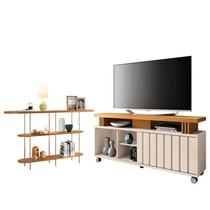 Rack Bancada Rivera 1.3 com Aparador Infinity Off White Cinamomo HB Móveis Rack Bancada Rivera 1.3 com Aparador Infinity Off White Cinamomo HB Móveis