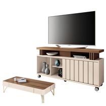 Rack Bancada Rivera 1.3 com Mesa de Centro Cadenza Castanho Off White HB Móveis