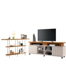 Rack Bancada Rivera 1.8 Com Aparador Infinity Cinamomo Off White - Hb Móveis Rack Bancada Rivera 1.8 Com Aparador Infinity Cinamomo Off White - Hb Móveis