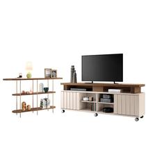 Rack Bancada Rivera 1.8 com Aparador Infinity Off White Castanho HB Móveis Rack Bancada Rivera 1.8 com Aparador Infinity Off White Castanho HB Móveis
