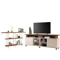 Rack Bancada Rivera 1.8 Com Aparador Infinity Off White Castanho - Hb Móveis Rack Bancada Rivera 1.8 Com Aparador Infinity Off White Castanho - Hb Móveis