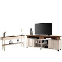 Rack Bancada Rivera 1.8 Com Aparador Vivant Off White Castanho - Hb Móveis Rack Bancada Rivera 1.8 Com Aparador Vivant Off White Castanho - Hb Móveis