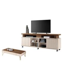 Rack Bancada Rivera 1.8 com Mesa de Centro Cadenza Off White Castanho HB Móveis Rack Bancada Rivera 1.8 com Mesa de Centro Cadenza Off White Castanho HB Móveis