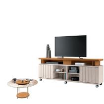 Rack Bancada Rivera 1.8 Com Mesa De Centro Sky Com Tampo De Vidro Cinamomo Off White - Hb Móveis Rack Bancada Rivera 1.8 Com Mesa De Centro Sky Com Tampo De Vidro Cinamomo Off White - Hb Móveis