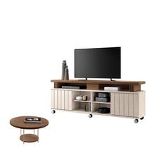 Rack Bancada Rivera 1.8 com Mesa de Centro Sky Off White Castanho HB Móveis Rack Bancada Rivera 1.8 com Mesa de Centro Sky Off White Castanho HB Móveis