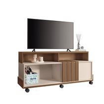 Rack Bancada Sala Estar Detalhe Ripado TV Até 50 Polegadas 1 Porta de Correr Rodízios Cromados Graci 1.3