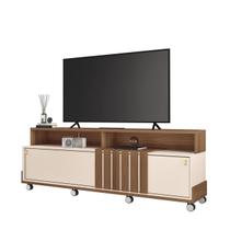 Rack Bancada Sala Estar Detalhe Ripado TV Até 70 Polegadas 2 Portas de Correr Rodízios Cromados Graci 1.8