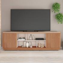 Rack Bancada Salvador 180cm MDP Porta de Giro Ripado Freijo/OffWhite G11 - Gran Belo