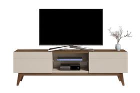 Rack Bancada Smart Estante Home Sala De Estar Tv 65 Polegadas 2 Gavetas Prateleira Vidro Organizadora Decoração Classic 1.80m Offwhite/Freijó