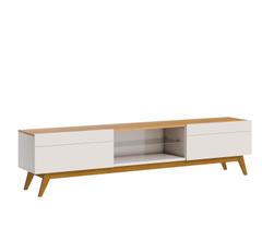 Rack Bancada Smart Estante Home Sala De Estar Tv 65 Polegadas 2 Gavetas Prateleira Vidro Organizadora Decoração Classic 1.80m Offwhite/Nature