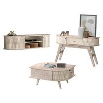 Rack Bancada Suspensa Modena Com Aparador Estoril E Mesa De Centro Indianápolis Calacata Off White Madetec