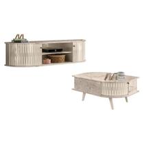 Rack Bancada Suspensa Modena Com Mesa De Centro Indianápolis Calacata Off White Madetec