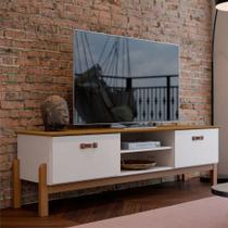 Rack Bancada Tv 60 Pol Retrô 1.60m Sonetto Pés Palito Madeira Maciça - Off-white/freijó