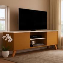 Rack Bancada TV Até 58 Polegadas Pés Madeira Portas Nichos Helena