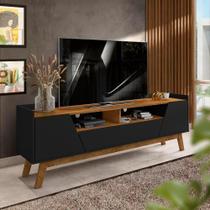 Rack Bancada TV Até 70 Polegadas 180 cm 2 Portas 1 Gaveta Preto Fosco Naturalle Flor Shop JM