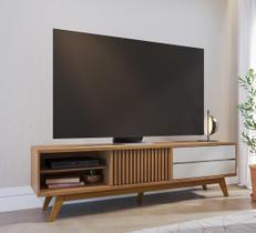 Rack Bancada Veneza com Portas Deslizantes e 02 Gavetas Freijó Off White - Colibri