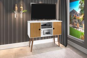 Rack / Bancada VI Modelo Retrô Para TV Até 40'' Cor Branco / Ripado 3D Rack / Bancada VI Modelo Retrô Para TV Até 40'' Cor Branco / Ripado 3D