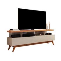 RACK BANCADA VIVA 160cm RETRÔ GRANDE COR OFF WHITE / NATURE PARA TV ATÉ 65'' POLEGADAS COM 2 GAVETAS PÉS RETRÔ