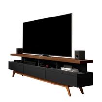 RACK BANCADA VIVA 180cm RETRÔ GRANDE COR PRETO BLACK / FREIJÓ PARA TV ATÉ 75'' POLEGADAS COM 3 GAVETAS PÉS RETRÔ