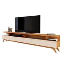 RACK BANCADA VIVA 220cm RETRÔ GRANDE COR FREIJÓ / OFF WHITE PARA TV ATÉ 75'' POLEGADAS COM 3 GAVETAS PÉS RETRÔ