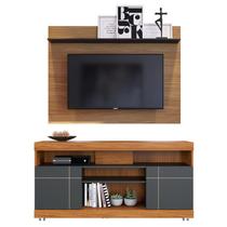 Rack Bancada Yara e Painel Maia para TV de 55" Noce Milano/Preto Fosco - Colibri