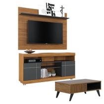 Rack Bancada Yara e Painel para Tv Suspenso Maia com Mesa de Centro Jeri Noce Milano Preto Acetinado - Colibri