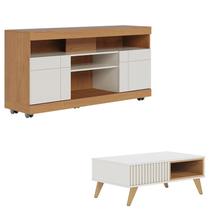 Rack Bancada Yara Freijó Off White com Mesa de Centro Jeri Off White Freijó - Colibri Rack Bancada Yara Freijó Off White com Mesa de Centro Jeri Off White Freijó - Colibri