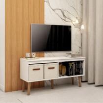 Rack Branco Com Pes Em Madeira Para Sala De Tv 55 Polegadas Branco