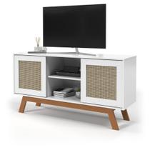 Rack Buffet com duas Porta de Correr Rattan pés em Madeira Branco Ofertamo