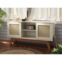 Rack Buffet Com Duas Porta De Correr Rattan Pés Em Madeira Off White - Ofertamo Rack Buffet Com Duas Porta De Correr Rattan Pés Em Madeira Off White - Ofertamo