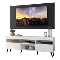 Rack c/ Painel e Suporte TV 65" Branco/Preto Londres Multimóveis Pés Retrô Preto