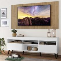 Rack c/ Painel e Suporte TV 65" Branco/Rustic Londres Multimóveis Pés Retrô Preto