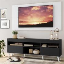 Rack c/ Painel e Suporte TV 65" Preto/Branco Londres Multimóveis Pés Retrô Branco