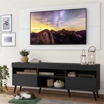 Rack c/ Painel e Suporte TV 65" Preto/Branco Londres Multimóveis Pés Retrô Preto