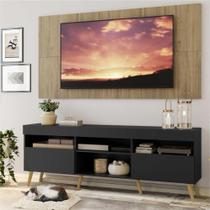 Rack c/ Painel e Suporte TV 65" Preto/Rustic Londres Multimóveis Pés Retrô Natural