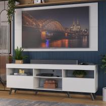 Rack c/ Painel p/ TV até 65" e Pés Retrô Flórida Multimóveis Branco/Preto