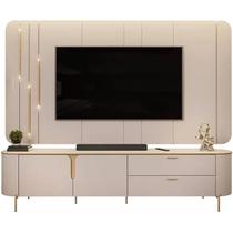 Rack Celine com Painel Celine para TV até 75 Polegadas com LED 2 Portas 2 Gavetas DJ Cor Off White