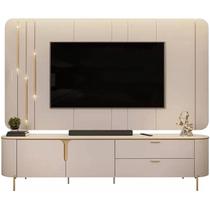 Rack Celine com Painel Celine para Tv Até 75 Polegadas com Led 2 Portas 2 Gavetas Dj Cor Off White