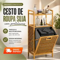 Rack Cesto de Roupa Suja Bambu para Lavanderia 2 Prateleira Organizador Rack Cesto de Roupa Suja Bambu para Lavanderia 2 Prateleira Organizador