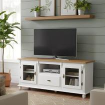 Rack Colonial Farmhouse de Madeira Para Tv Até 50 Polegadas com Pés Torneados - Branco laca com tampo Imbuia Glazer