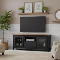 Rack Colonial Farmhouse de Madeira Para Tv Até 50 Polegadas com Pés Torneados - Preto Laca com tampo Imbuia Glazer