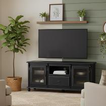 Rack Colonial Farmhouse de Madeira Para Tv Até 50 Polegadas com Pés Torneados - Preto Laca