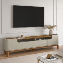 Rack com 180cm Cantos Arredondados 4 portas Para Tv 75 Flip 1.8 Patrimar Off White/Cumaru