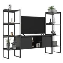 Rack com Estante 2 Portas Manila Preto Onix