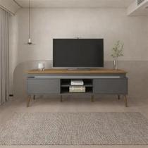 Rack Com Led Modelo Lumova Para Tv Até 75 Polegadas Com Led Lumina 2 Portas Carvalho Grafite Artely Móveis Rack Com Led Modelo Lumova Para Tv Até 75 Polegadas Com Led Lumina 2 Portas Carvalho Grafite Artely Móveis