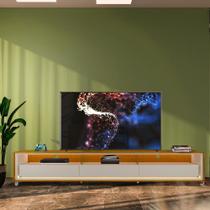 Rack Com LED Para TV Até 75 Polegadas Com Rodízios Naturale Off White Rubi Shop JM